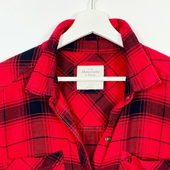 Abercrombie & Fitch Red/Black Plaid Button Down Shirt - Picture 3 of 4